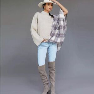Pilcro Anthropologie Women’s Poncho Sweater Plaid in Beige One Size